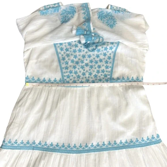 Soft Surroundings Gauzey Juniper Dress Blue White Embroidered Sz Medium Cotton - Picture 13 of 16